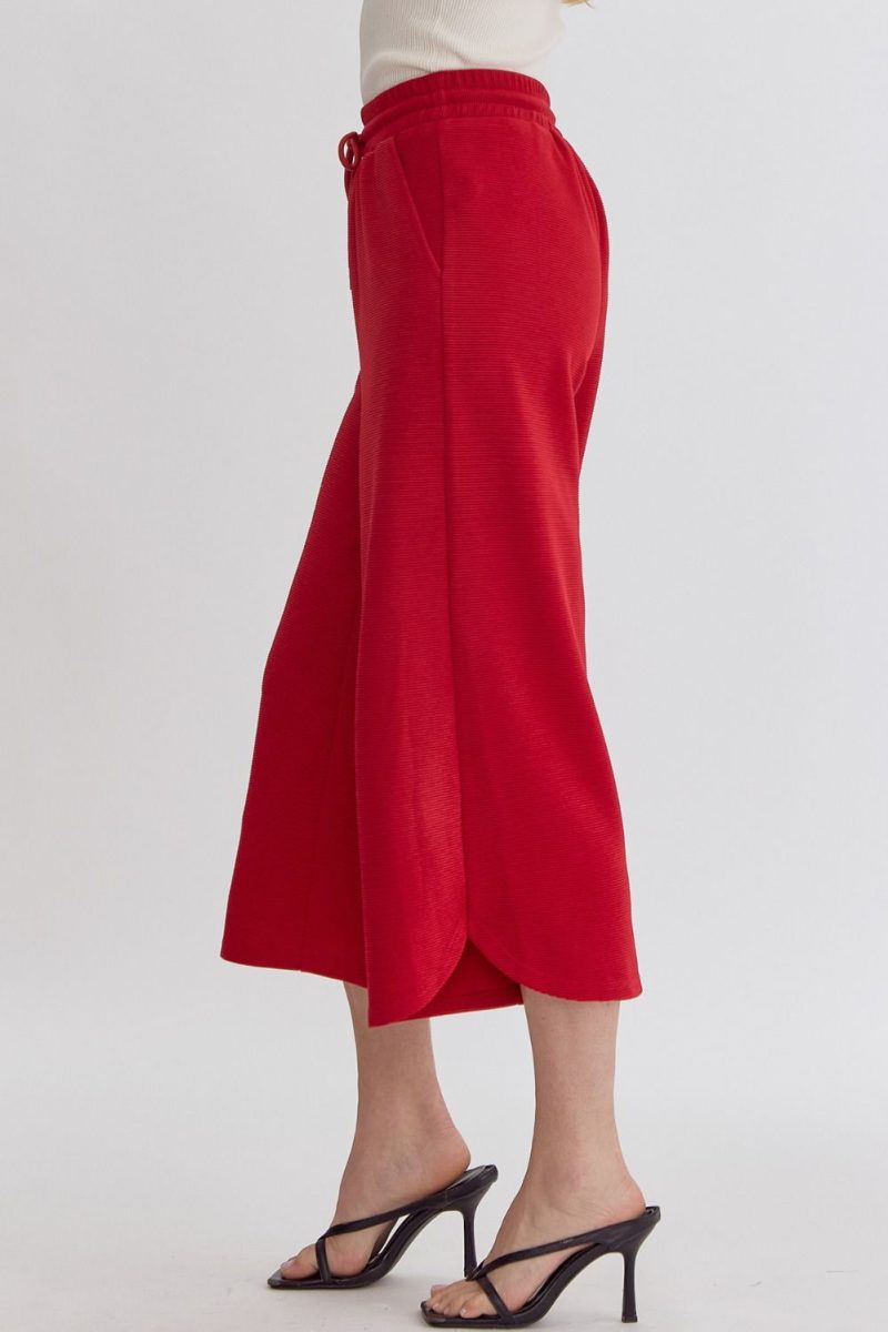 Textured High Waisted Wide Leg Pants With Ruffle Sleeve Top Set - Image 18