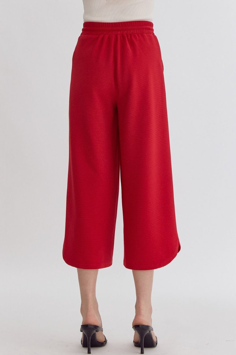 Textured High Waisted Wide Leg Pants With Ruffle Sleeve Top Set - Image 20