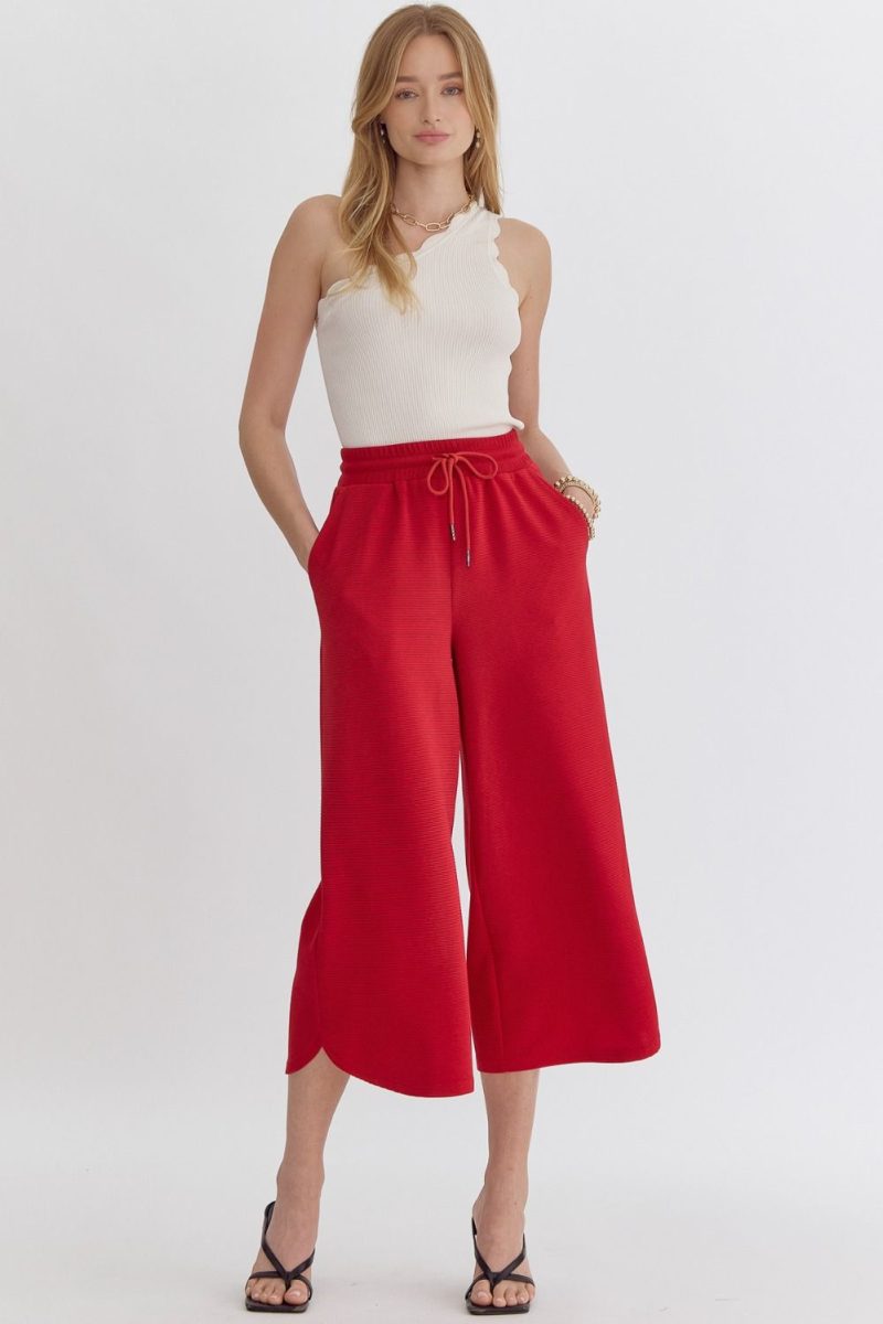Textured High Waisted Wide Leg Pants With Ruffle Sleeve Top Set - Image 15