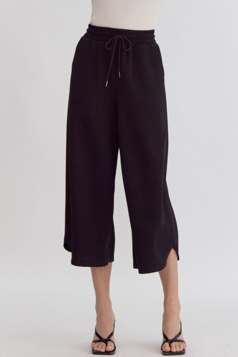 Textured High Waisted Wide Leg Pants With Ruffle Sleeve Top Set - Image 2