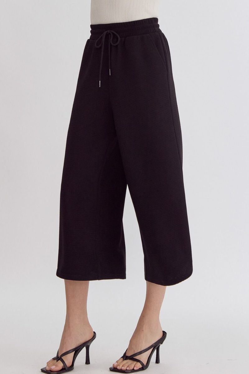 Textured High Waisted Wide Leg Pants With Ruffle Sleeve Top Set - Image 4