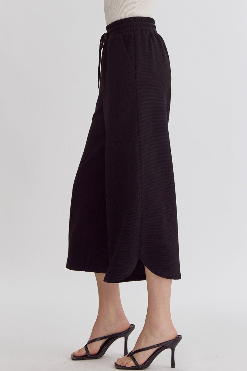 Textured High Waisted Wide Leg Pants With Ruffle Sleeve Top Set - Image 5