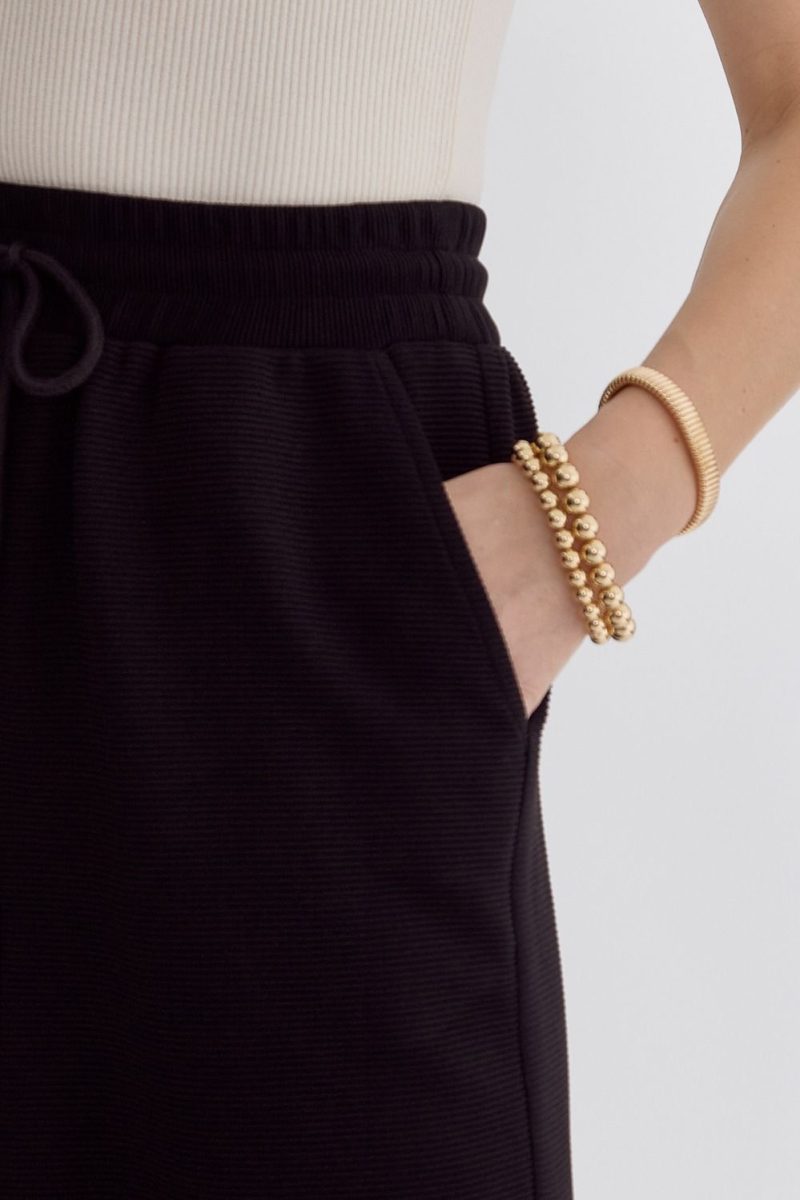 Textured High Waisted Wide Leg Pants With Ruffle Sleeve Top Set - Image 3