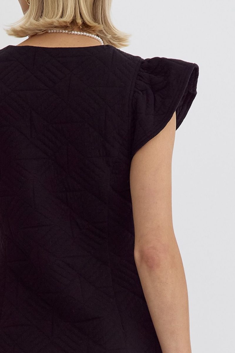 Square Neck Quilted Button Down Ruffle Sleeve Mini Dress - Image 6