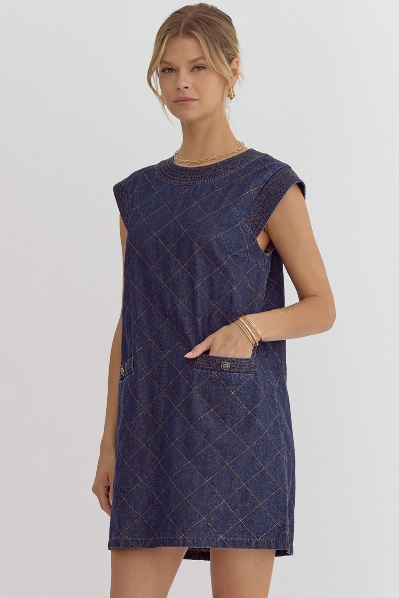 Denim Round Neck Sleeveless Mini Dress - Image 4