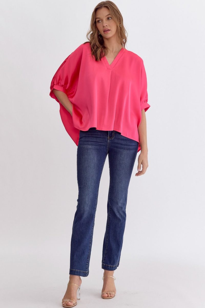Satin V-Neck 1/2 Sleeve Top - Image 17