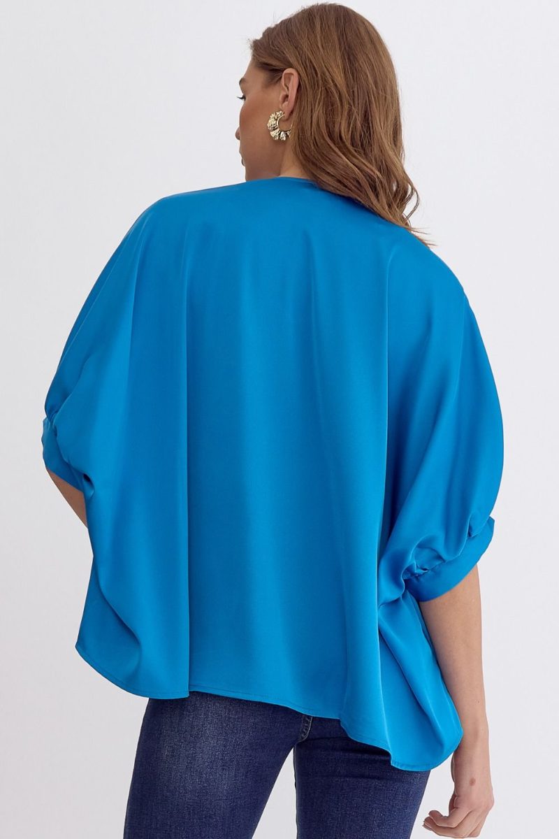 Satin V-Neck 1/2 Sleeve Top - Image 11