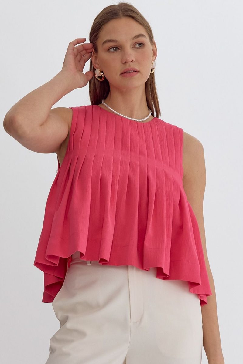 Pleated Sleeveless Cropped Ruffled Detail Top - Image 3