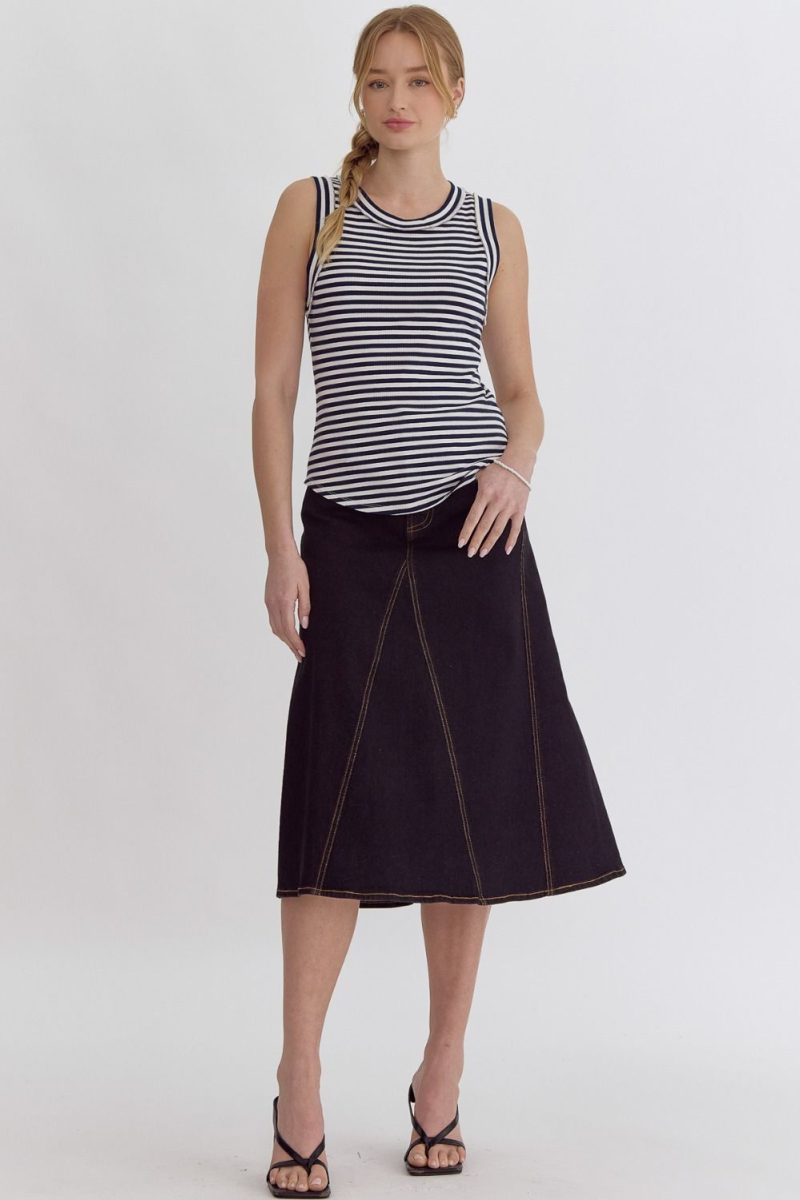 Stripe Print Round Neck Sleeveless Tank - Image 2