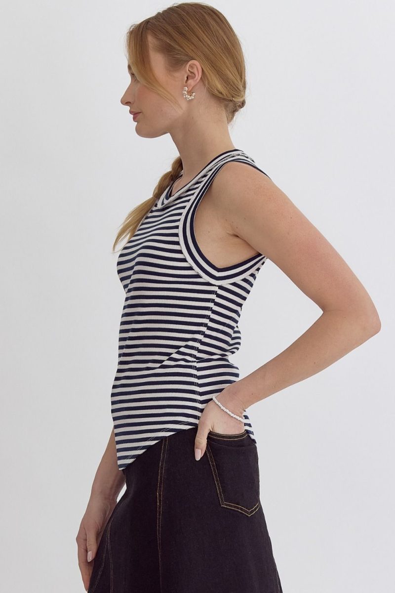 Stripe Print Round Neck Sleeveless Tank - Image 7