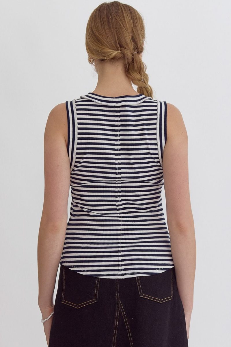 Stripe Print Round Neck Sleeveless Tank - Image 6