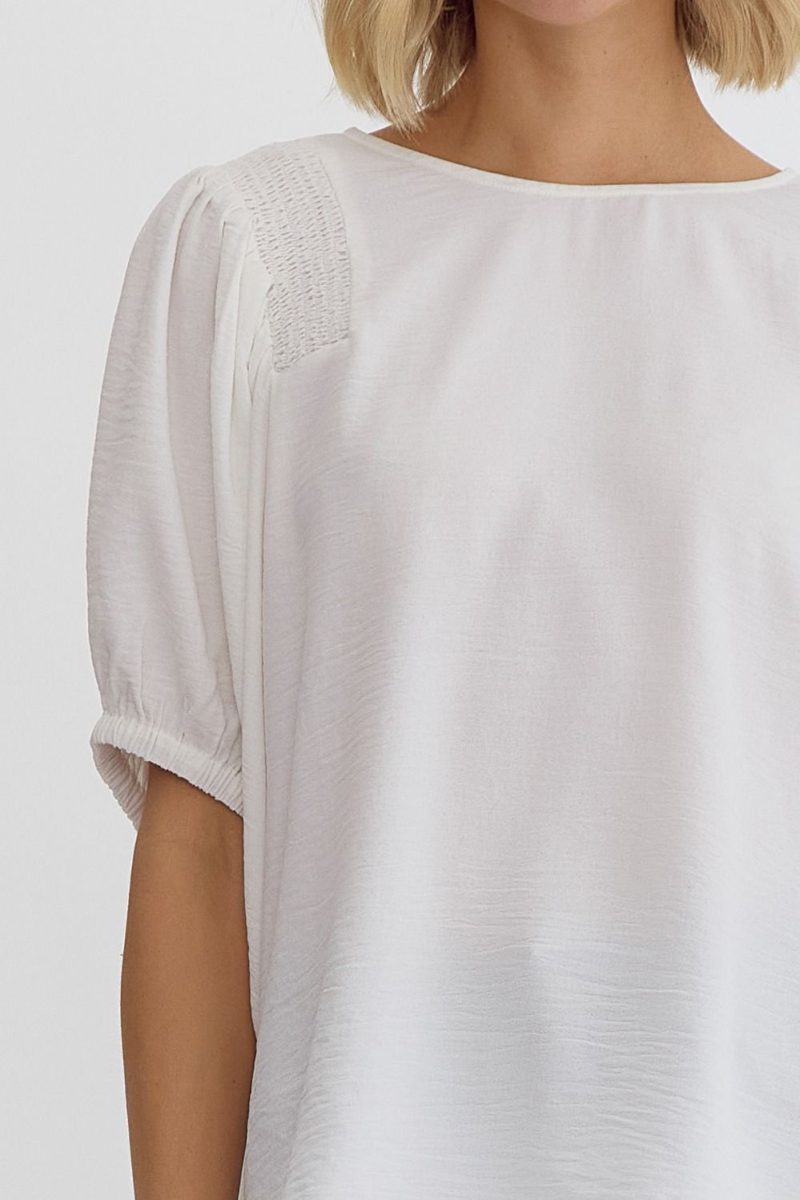 Round Neck Half Sleeve Smocking Detail Shoulder Top - Image 4