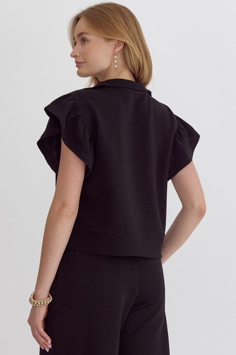 Textured High Waisted Wide Leg Pants With Ruffle Sleeve Top Set - Image 12