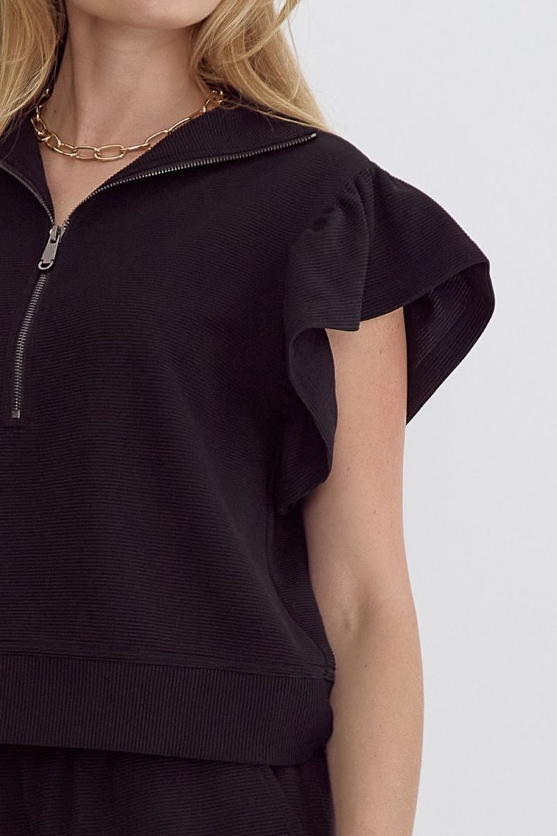 Textured High Waisted Wide Leg Pants With Ruffle Sleeve Top Set - Image 9