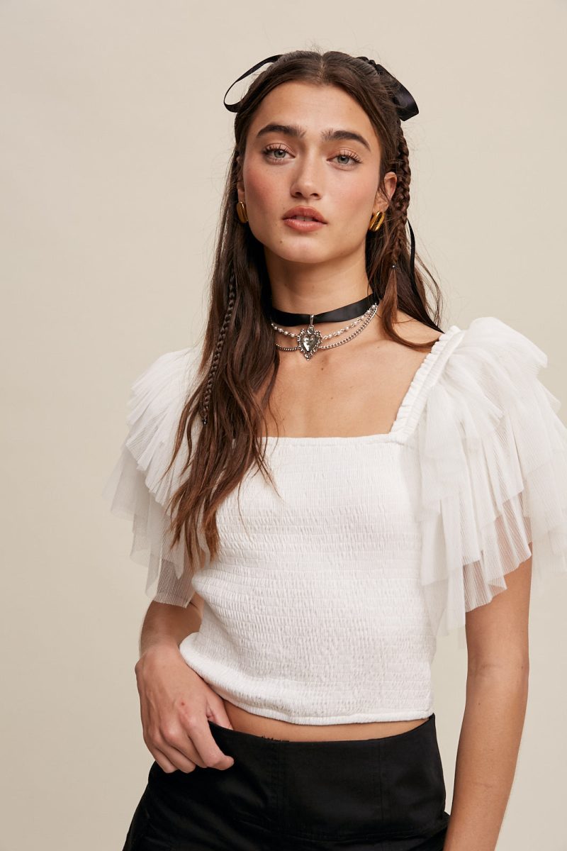 Tiered Ruffle Sleeve Smocked Square Neck Top - Image 5