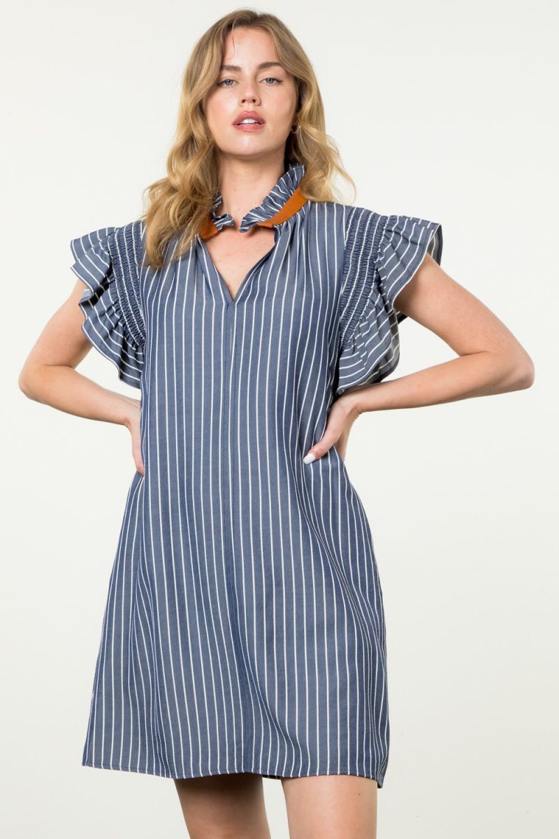 Flutter Sleeve Striped Midi Dress - Image 9