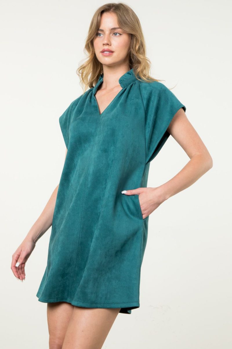 Short Sleeve Suede Midi Dress - Image 6
