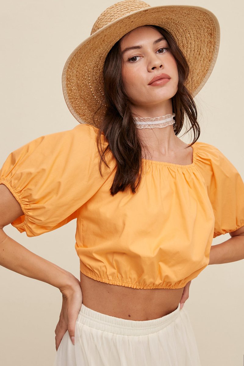 Puff Sleeve Back Tie Crop Top - Image 23