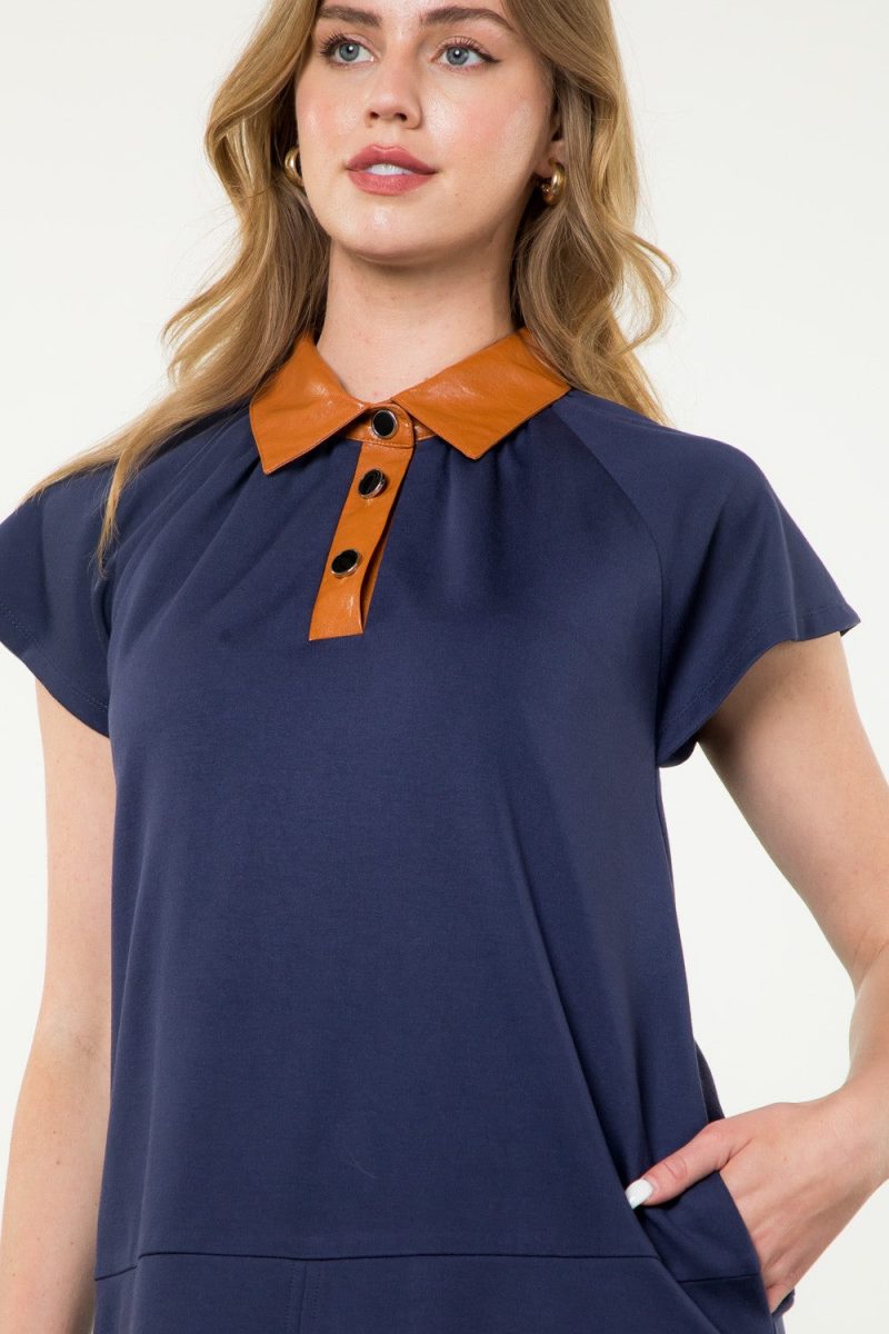 Collared Short Sleeve Midi Dress - Image 4