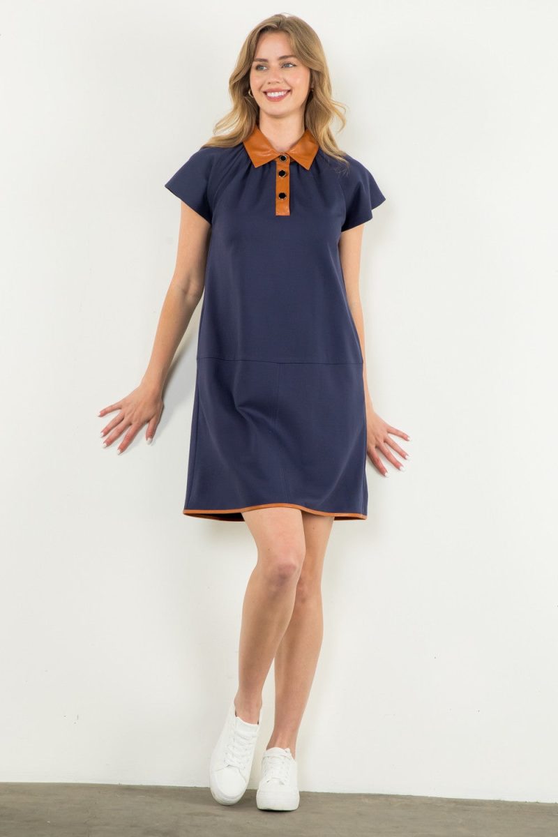 Collared Short Sleeve Midi Dress - Image 3