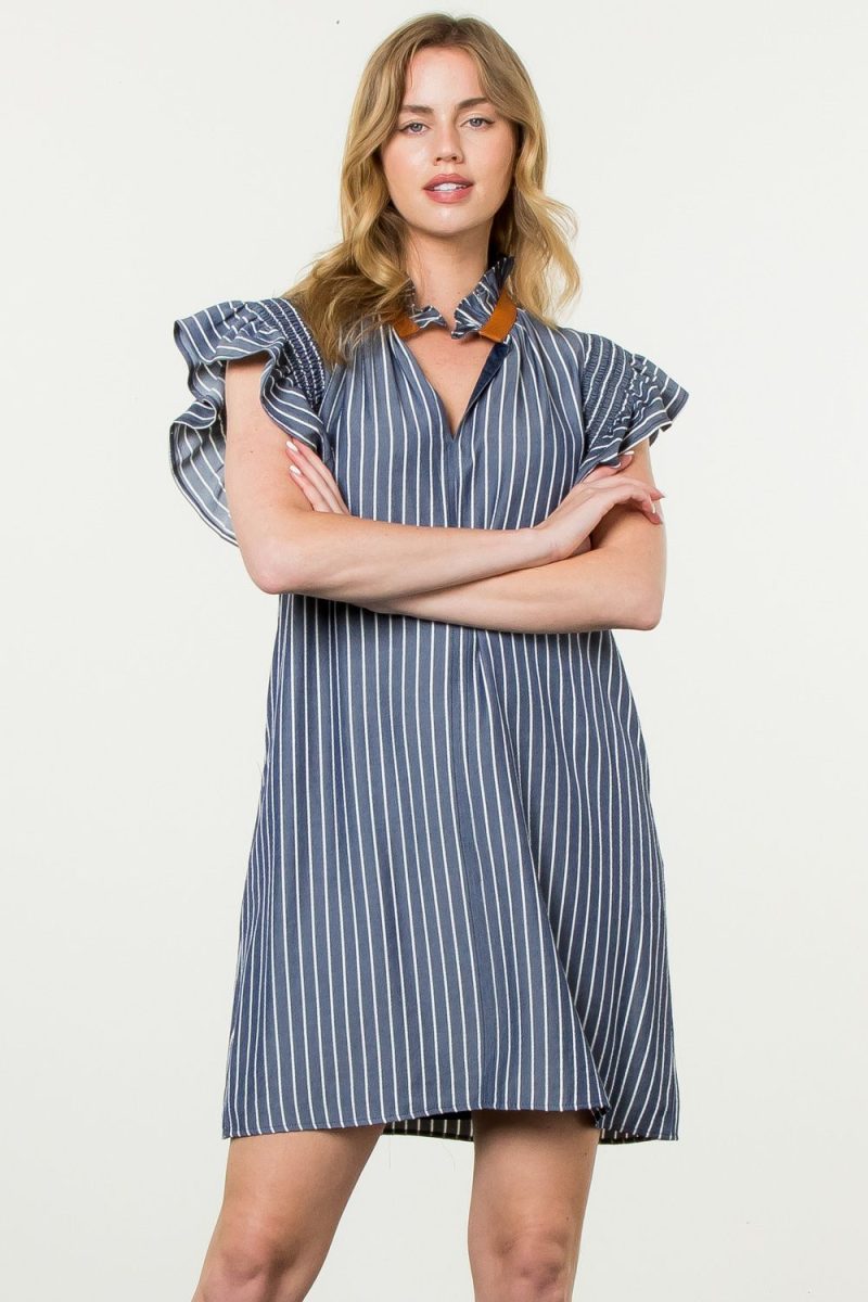 Flutter Sleeve Striped Midi Dress - Image 7