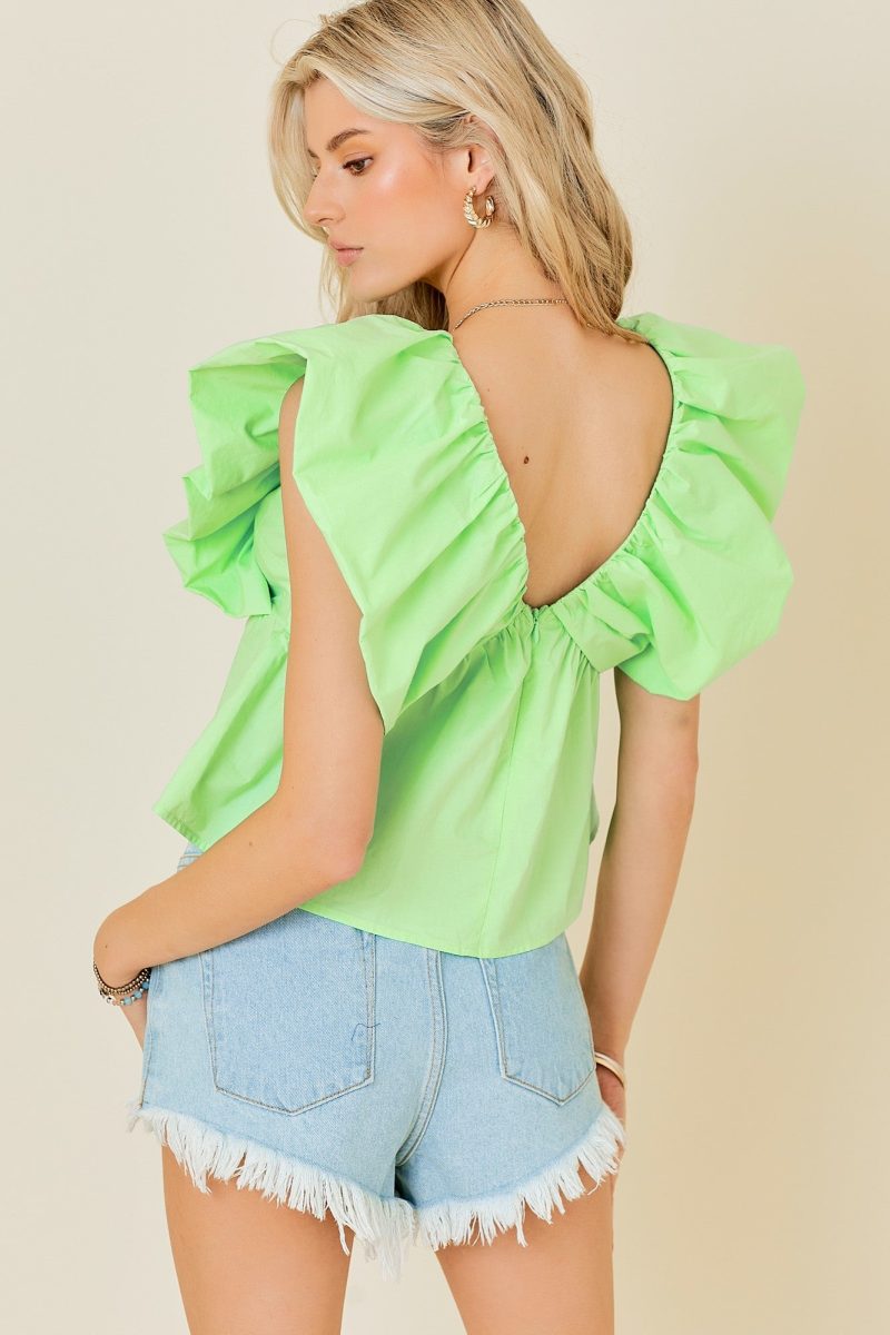 Open V-Neck Ruffle Sleeve Poplin Top - Image 3